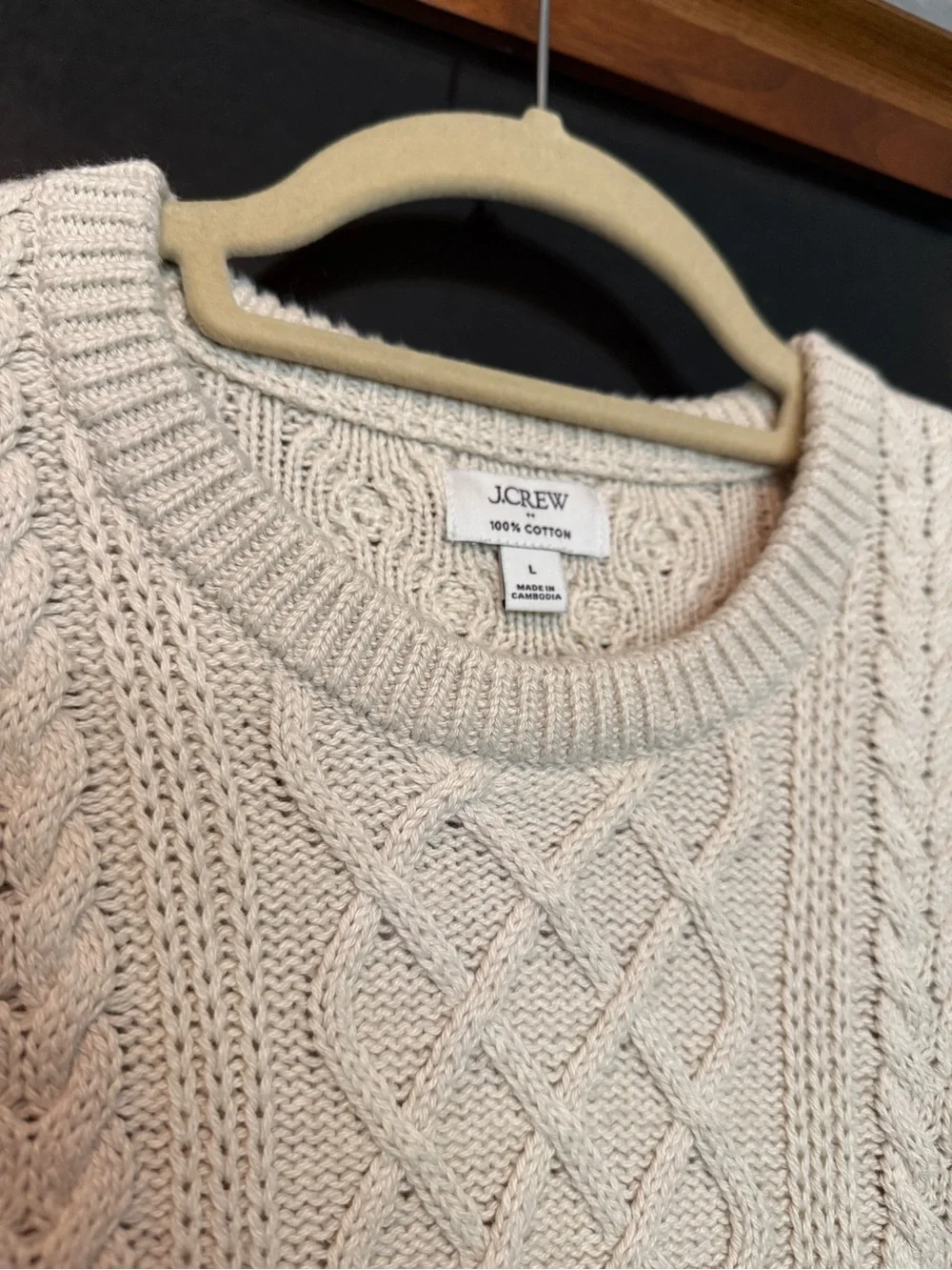 J. Crew Ivory Cable-Knit 100% Cotton Crewneck Sweater